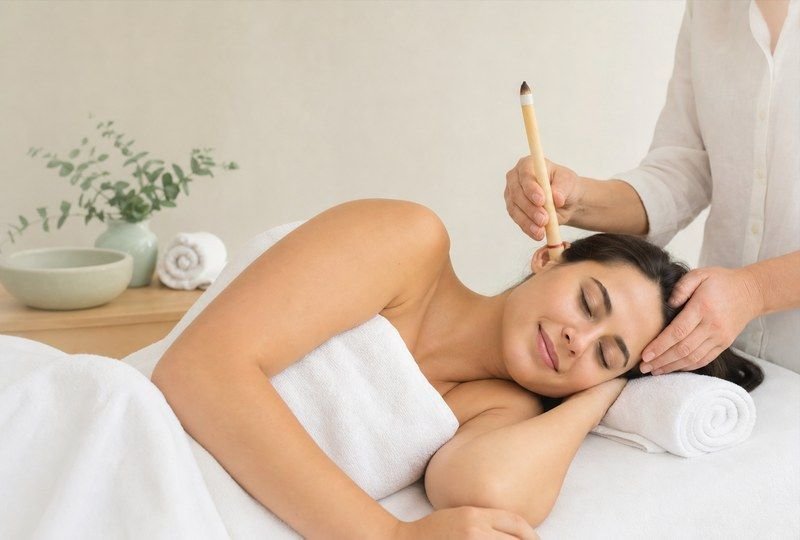 Professional ear candling session at Five Star Colonic in Staten Island — relaxing, calm, and private environment