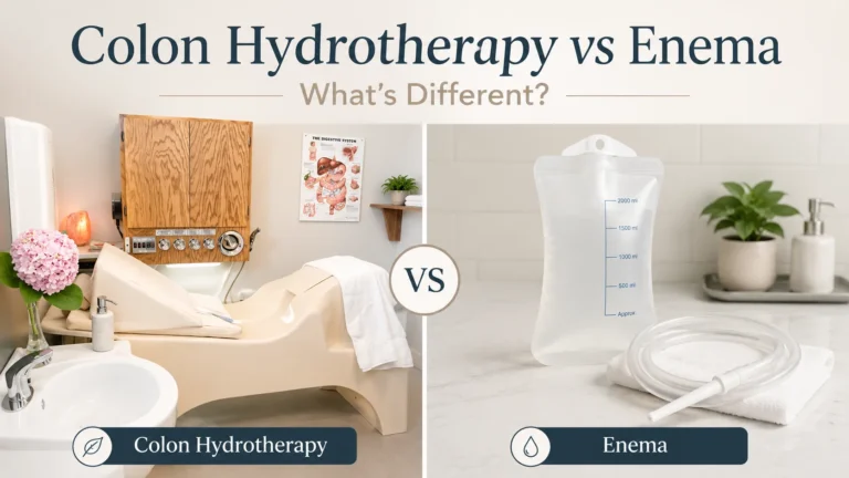 Colon hydrotherapy machine compared with an enema kit showing the difference between colon hydrotherapy and enemas